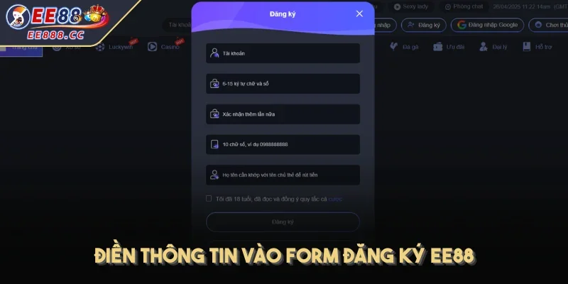 Điền thông tin vào form đăng ký EE88