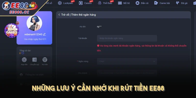 Những lưu ý cần nhớ khi rút tiền EE88