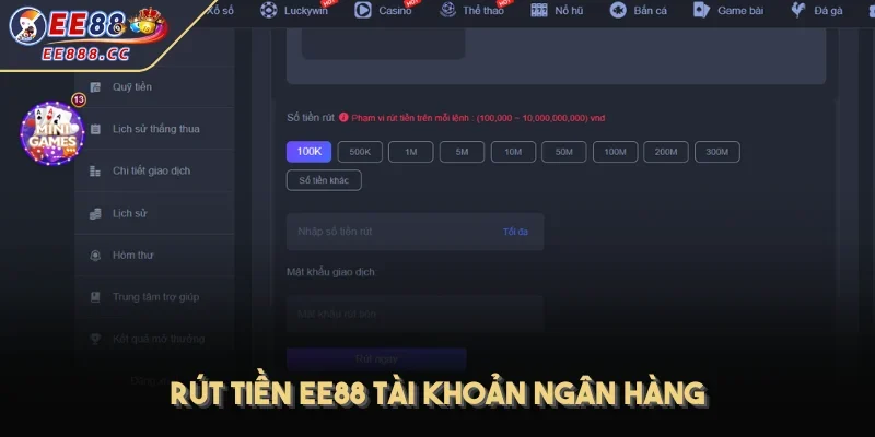 Rút tiền EE88 tài khoản ngân hàng