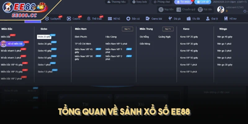 Tổng quan về sảnh xổ số EE88